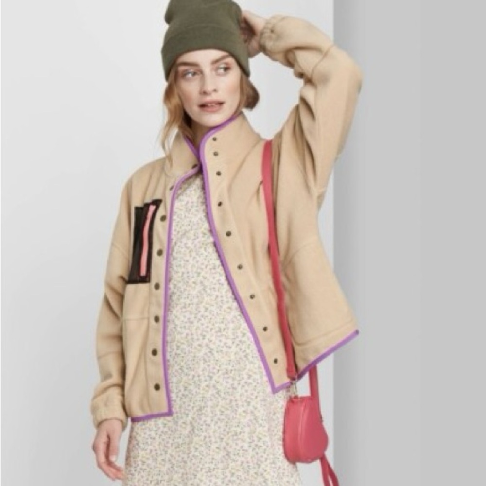 WILD FABLE Sherpa Fleece Cozy Snap Up Jacket Coat Cozycore in Tan Size XXL